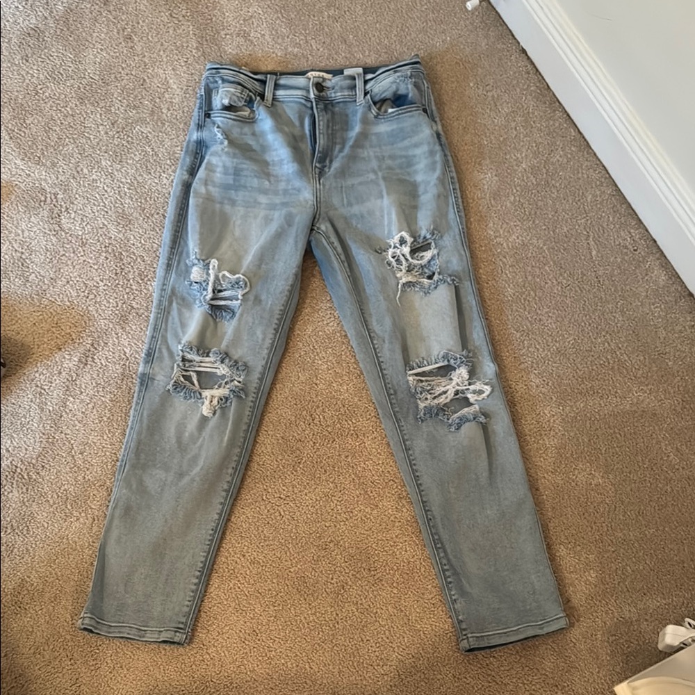 Eunina Blue Boyfriend Jeans with Distressed High-Waist Design